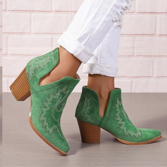 Cowboy Ankle Western Boots green new - Picture 7 of 8